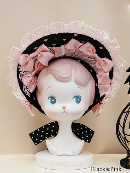Pattern – Accents Sweet Bow Options Lace-trimmed Color Bonnet Lolita Heart with 5