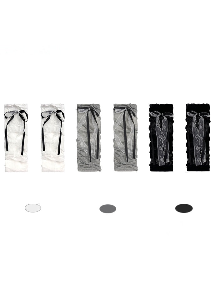 Double-Layer Footed Leg Bowknot Black/White/Gray Warmers Ribbon