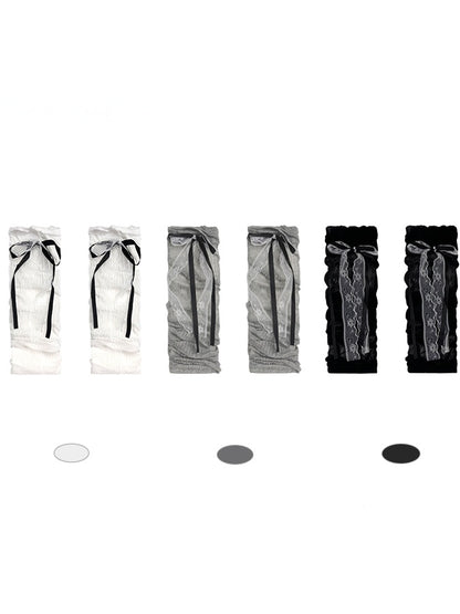 Double-Layer Footed Leg Bowknot Black/White/Gray Warmers Ribbon