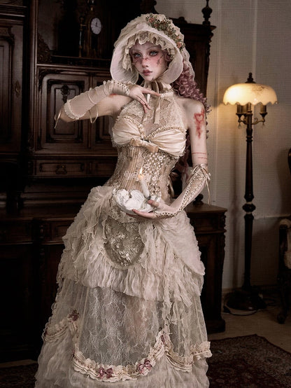 Neck Lace Halter Illusion Rococo with Corset Top Detachable