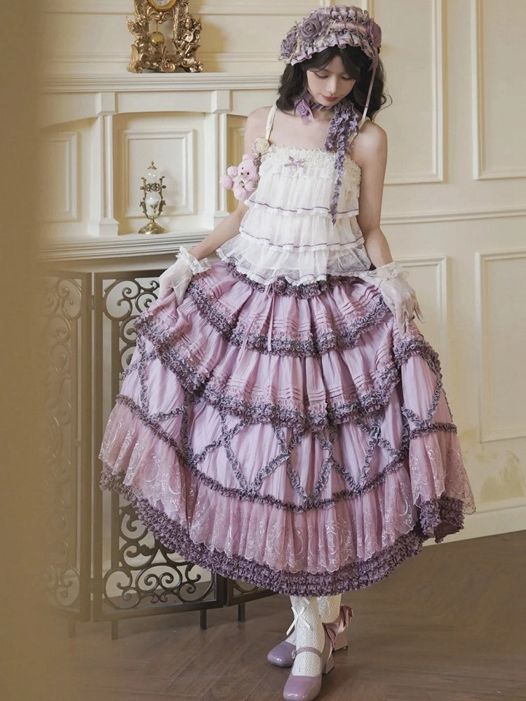 Top Tüll Lila Gepunktetes Stufen-Camisole