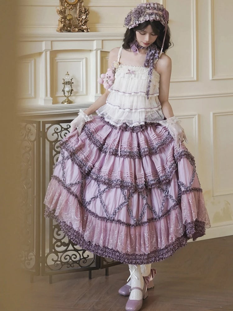 Teddy Lolita Purple Pink Embroidery Skirt Details House Fashion