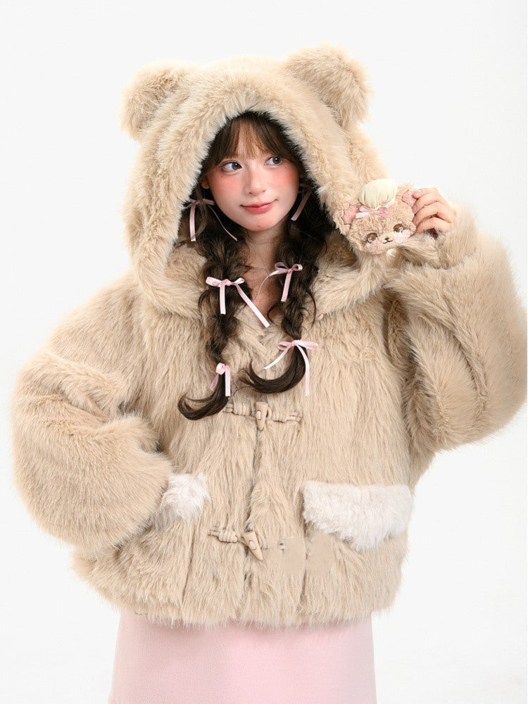 Brown Bear Cozy with Jacket Closure Hooded Toggle Light Plush Teddy