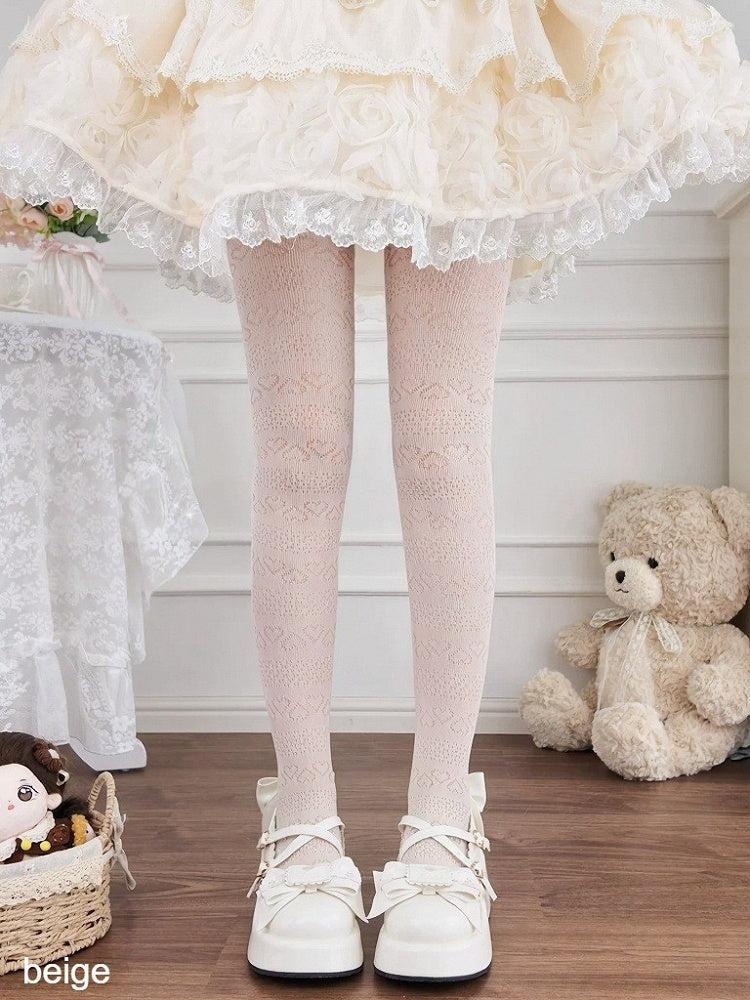 Heart Patterned Sheer Lolita Tights Available in Three Colors - Milkcat Studio