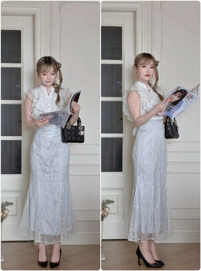 Elegant Blue Sequin Mermaid Skirt - Smyster
