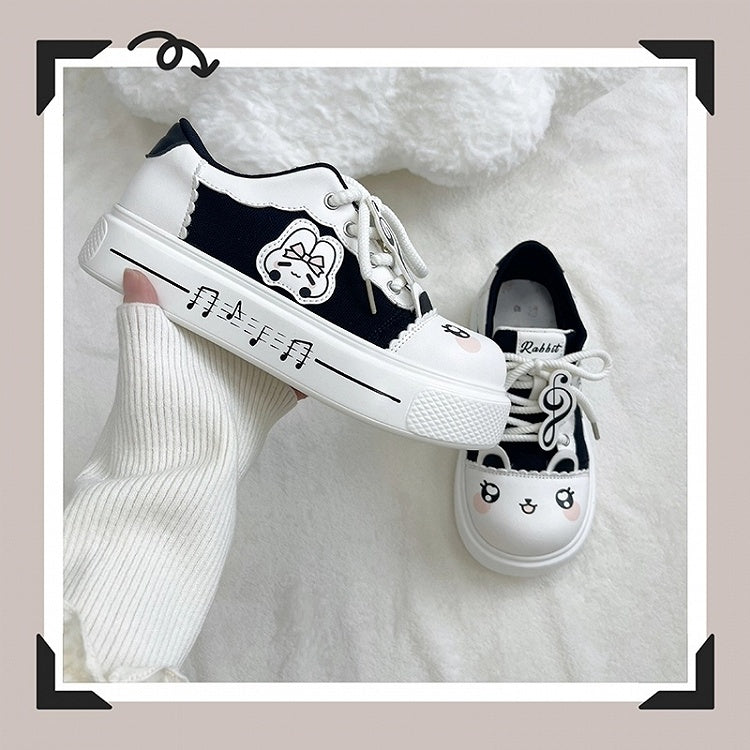 Music Note - Black Core Sneakers with Bunny Theme Details Otaku Platform Scalloped Trim