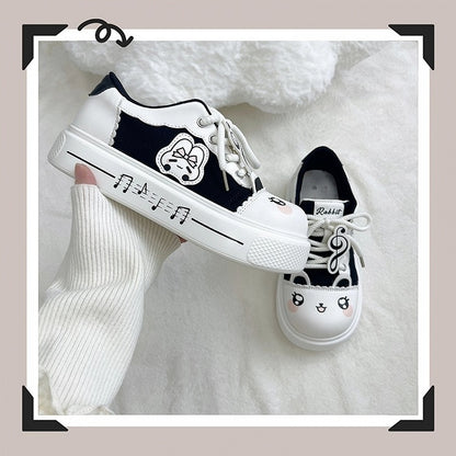 Music Note - Black Core Sneakers with Bunny Theme Details Otaku Platform Scalloped Trim