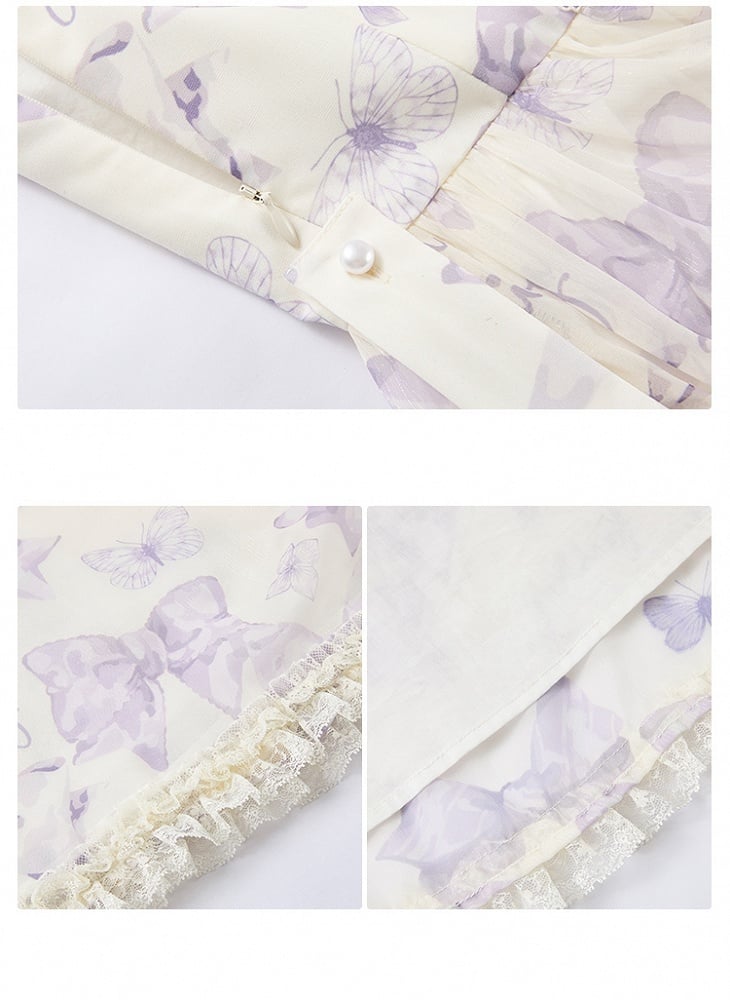 Purple Bows and Butterfly Lolita Dress Two Ways Wear Neckline