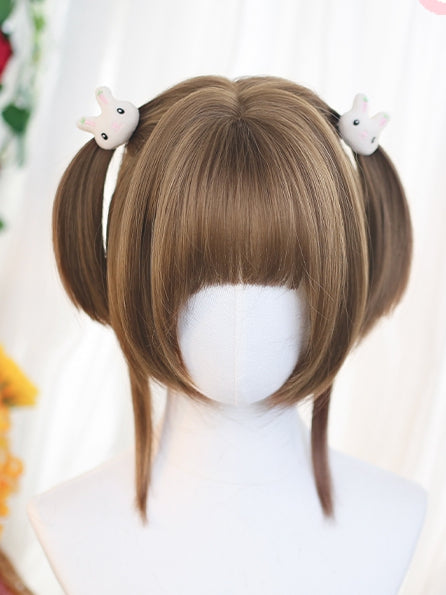 With Brown Wigs 25-30cm Bangs Short