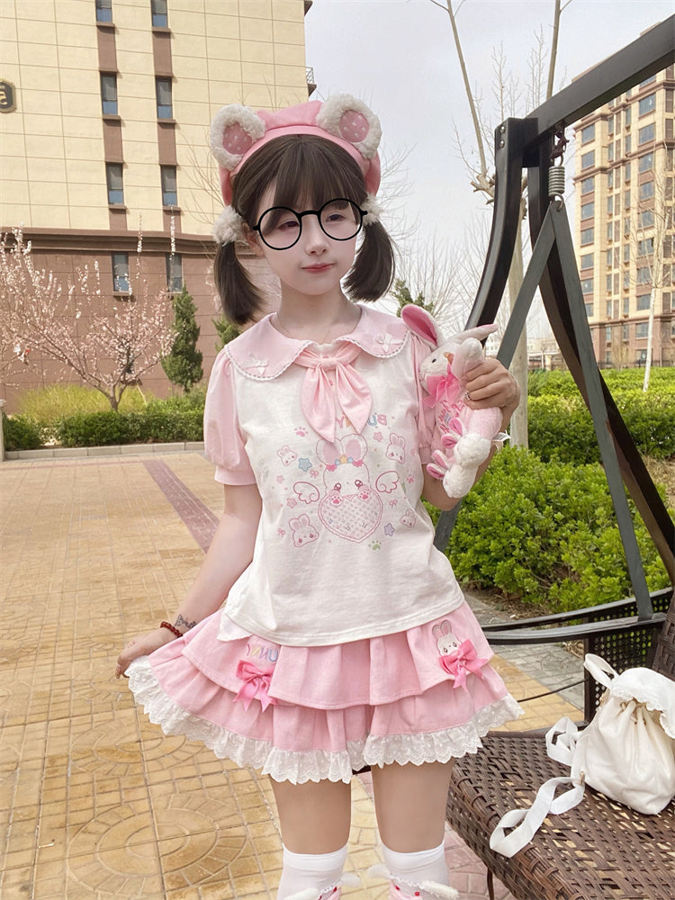 Spitzenbesatz, rosa Schleife, Stufenrock-Akzente