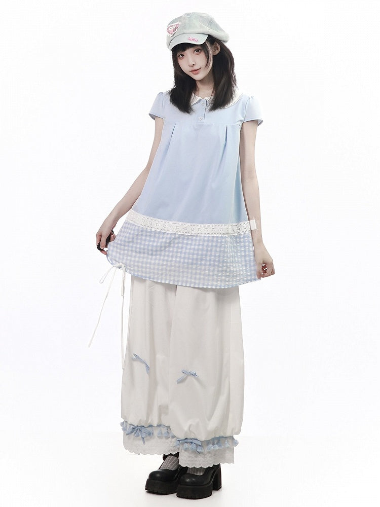 Blue Gingham Peter Pan Collar Blouse - PINK SAVIOR
