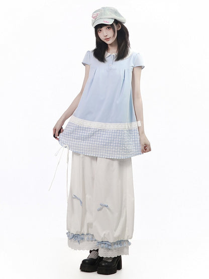 Blue Gingham Peter Pan Collar Blouse - PINK SAVIOR