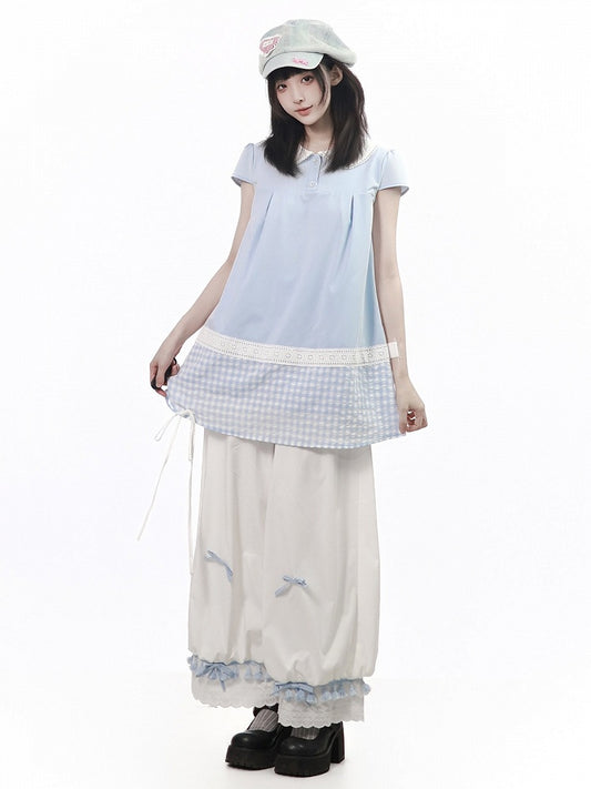 Blue Gingham Peter Pan Collar Blouse - PINK SAVIOR