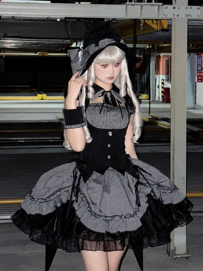 Bow Gothic Lolita Chain Witch / Spider Black and Decorated Red Big Web Hat