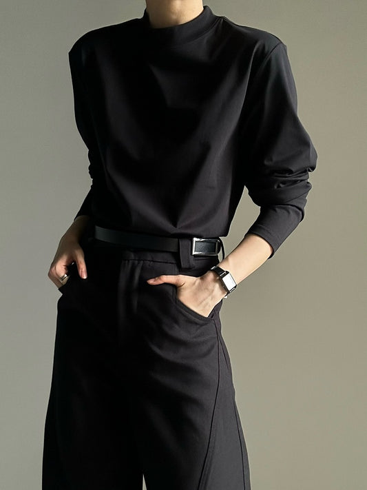 T-shirt Long Ouji Unisex Lolita Black Sleeve Neck Mock