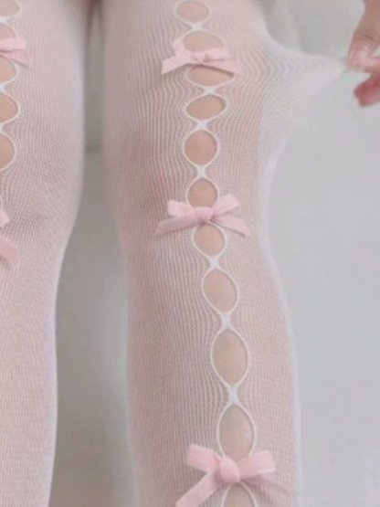 Pantyhose Styles) Bow Cutout Lolita Semi-Sheer (6 Style