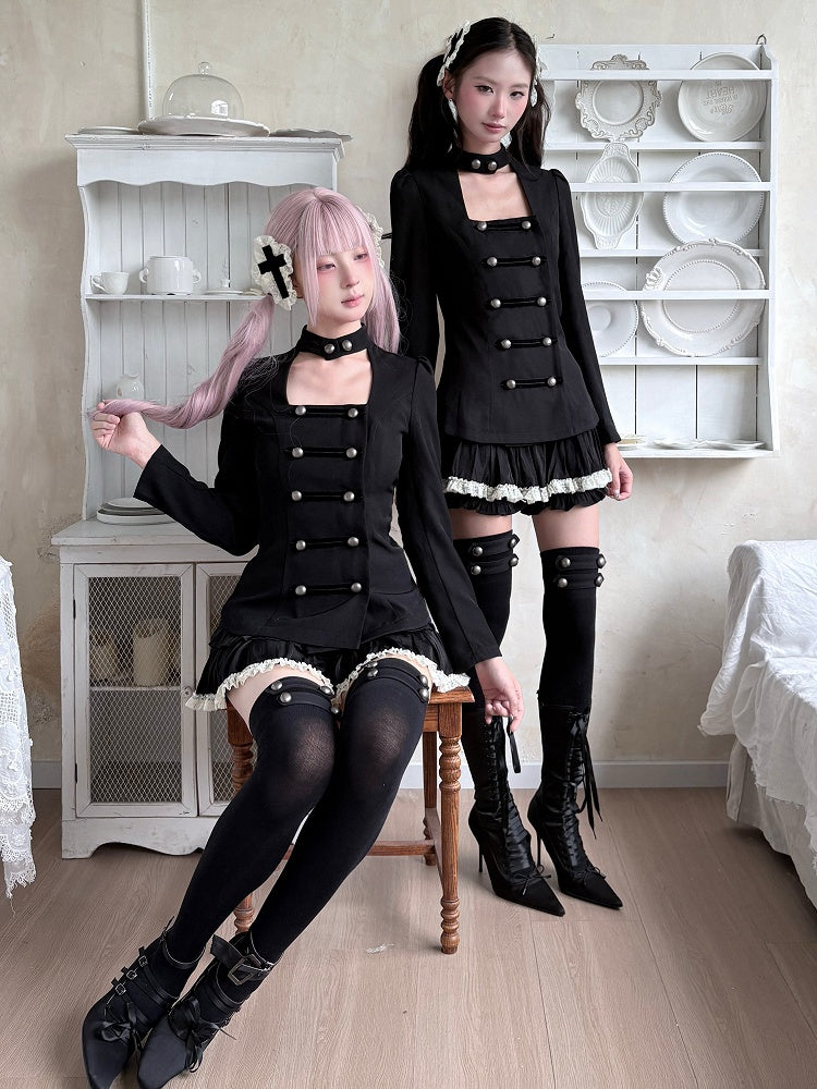 Over-the-Knee Stockings with Black Metal Button Accents - Damn Girl
