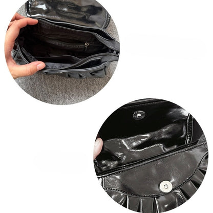 Bag Black with Bow Rhinestone - Jirai Crossbody Kei Interchangeable Crown Strap Heart