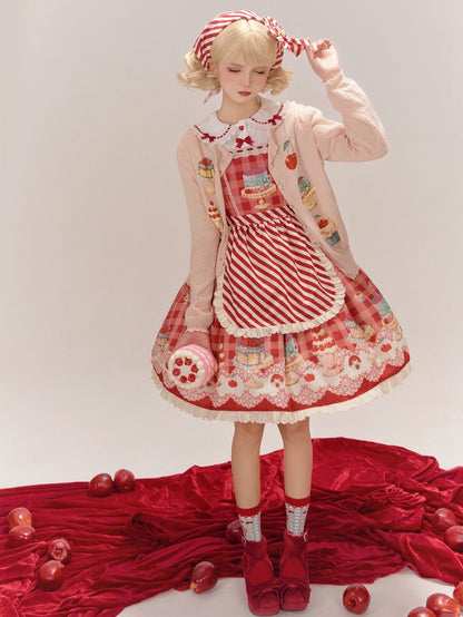 レッドギンガムチェック柄チェリー＆デザートスイートロリータジャンパースカート