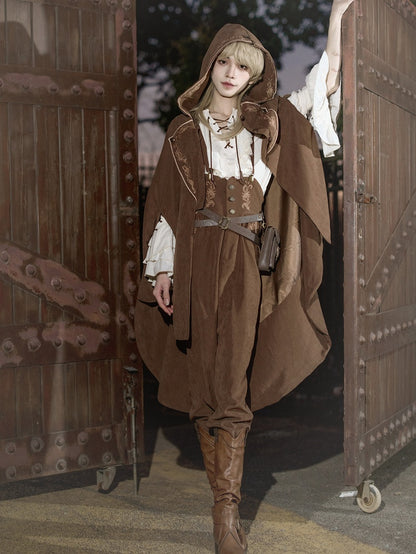 Hood Zip Ouji Embroidery Cloak Lolita Coffee Detail