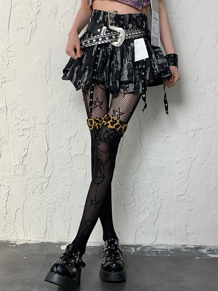 Tights Y2K Star Pattern Black