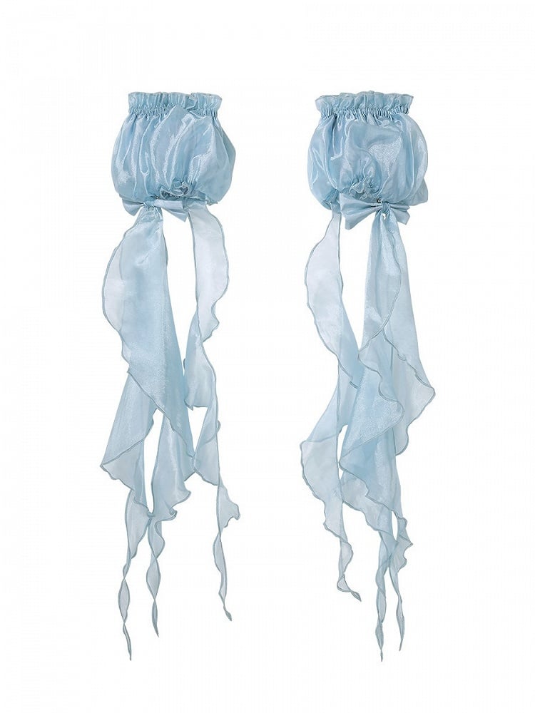 Blue Wrist Cuff Pair with Asymmetric Ruffled Trim Design - Unknown Star