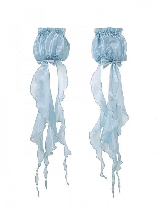 Blue Wrist Cuff Pair with Asymmetric Ruffled Trim Design - Unknown Star