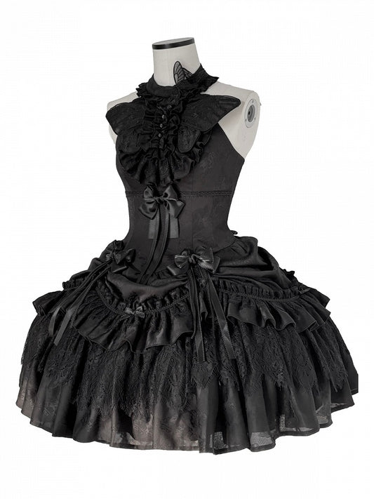 Black Gothic Lolita JSK with Butterfly Embroidery - Tachycardia