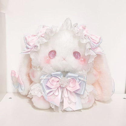 Bag White with Accents Blue Pink Flower Decorated Strap Bowknot Bunny Light Convertible Sweet