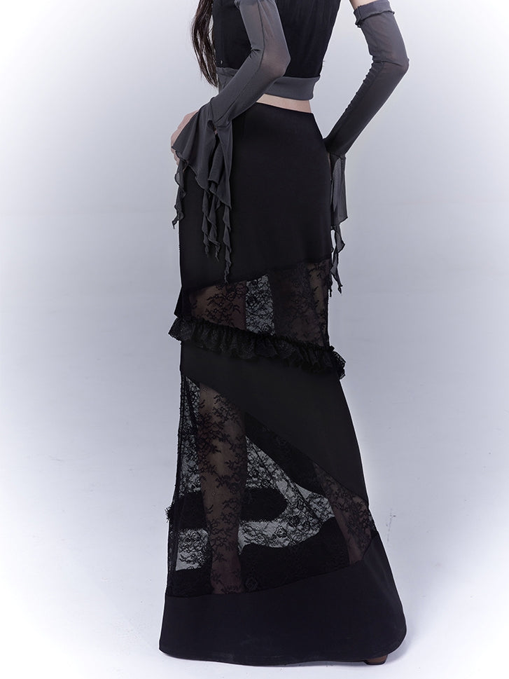 with Waist Lace Patches Cross Punk Belt Applique Buckle Skirt Black Low