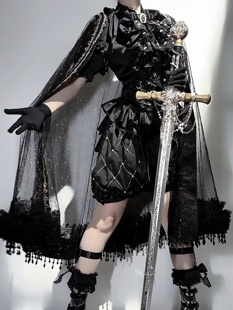 Shirt Ouji - Lolita Gold and Cape Black Prince + High Waist Shorts Outfit Bloomer