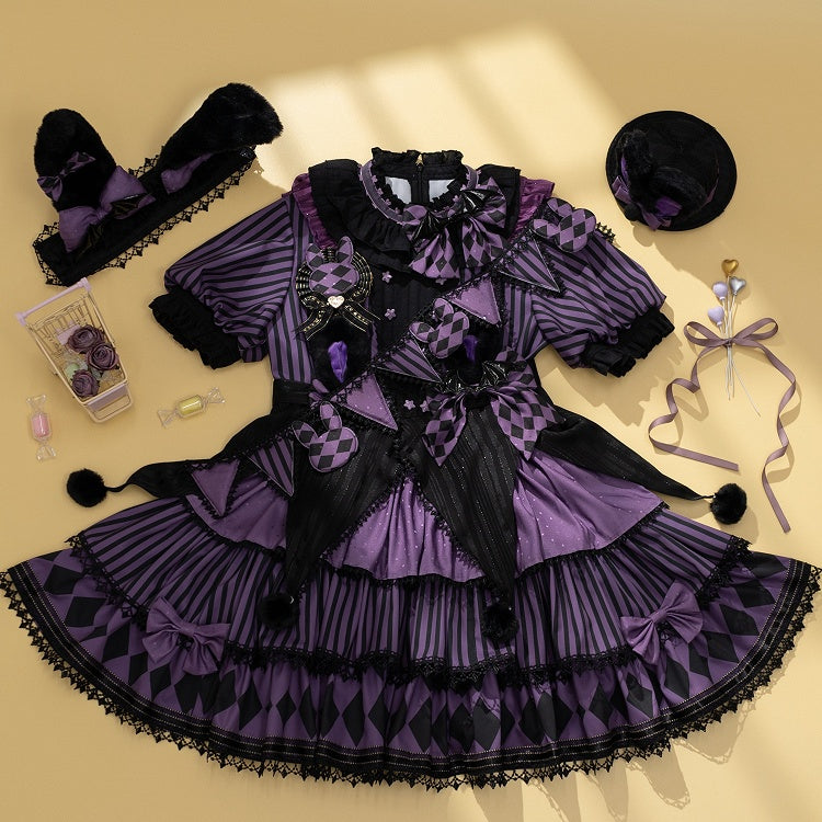 Sweet Purple Theme Pattern Circus OP Lolita Dress Vibes Bunny Kuromi Striped