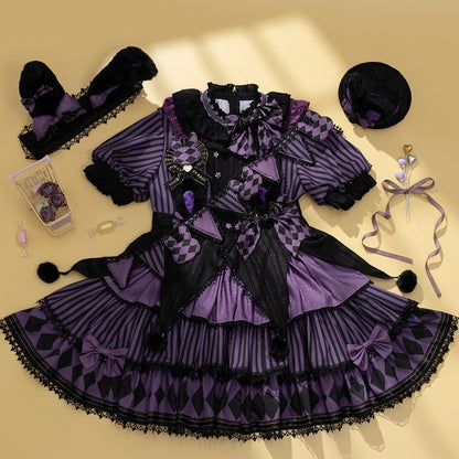 Sweet Purple Theme Pattern Circus OP Lolita Dress Vibes Bunny Kuromi Striped