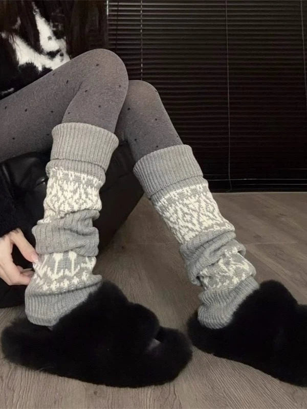 Nordic Pattern Ribbed Leg Warmers - Cozy Kawaii & Fairy Kei Accessory, 6 Colors