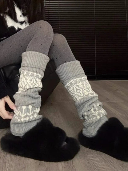 Nordic Pattern Ribbed Leg Warmers - Cozy Kawaii & Fairy Kei Accessory, 6 Colors