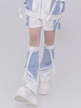 White Tenshi and Warmers Style Light Adjustable Techwear Cuffs Leg Kaiwai Snap Blue with