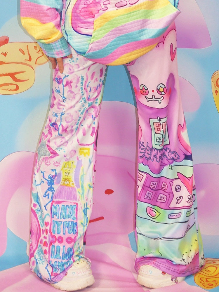 Cartoon Silhouette Hose Flare Print Y2K Bunt