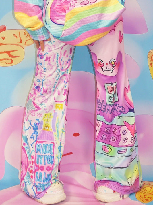 Cartoon Silhouette Hose Flare Print Y2K Bunt