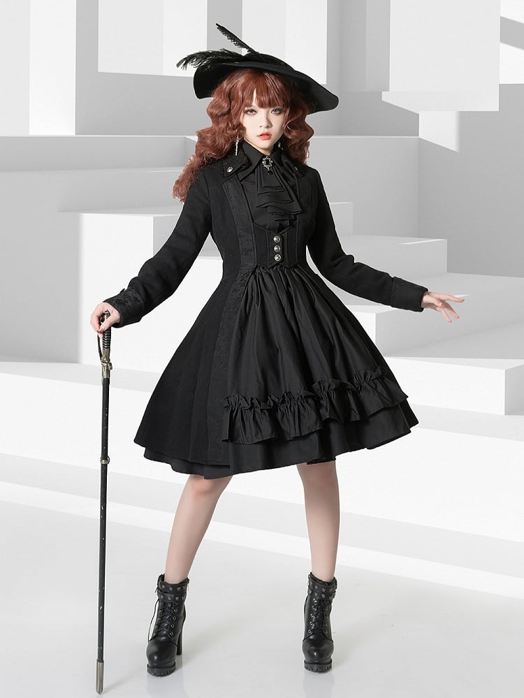 Lolita-Hemd mit Jabot-Ärmeln und Hammelkeule, schwarz, Ouji