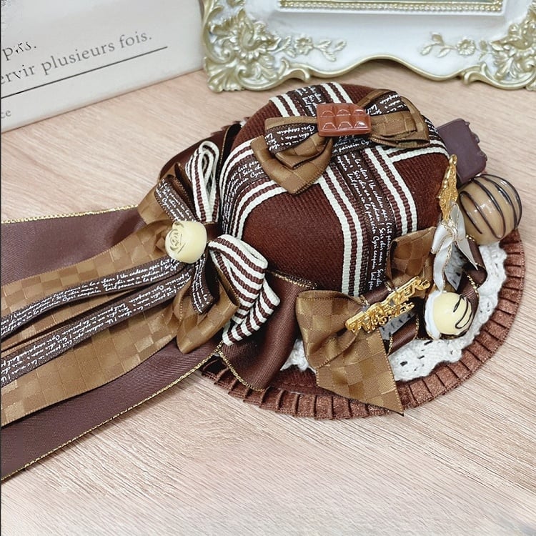 Details Ruffles Bowknot Trim Chocolate Red/Brown/Beige Mini Hat