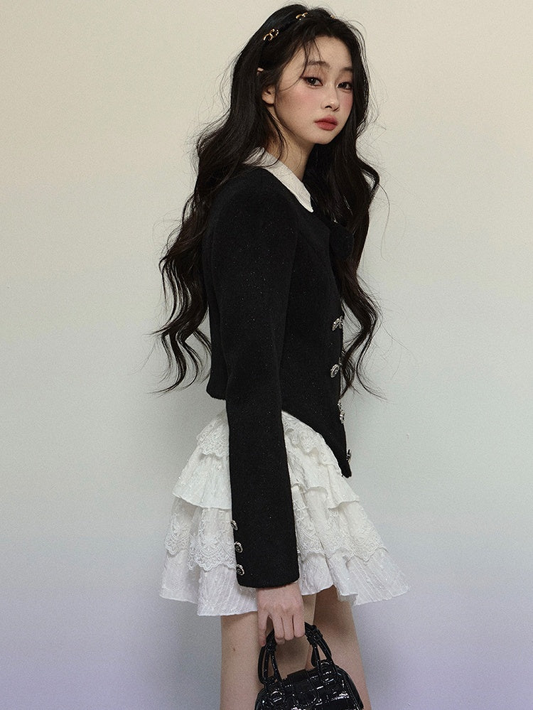 ブラックハート型カットアウトクロップドウールジャケット