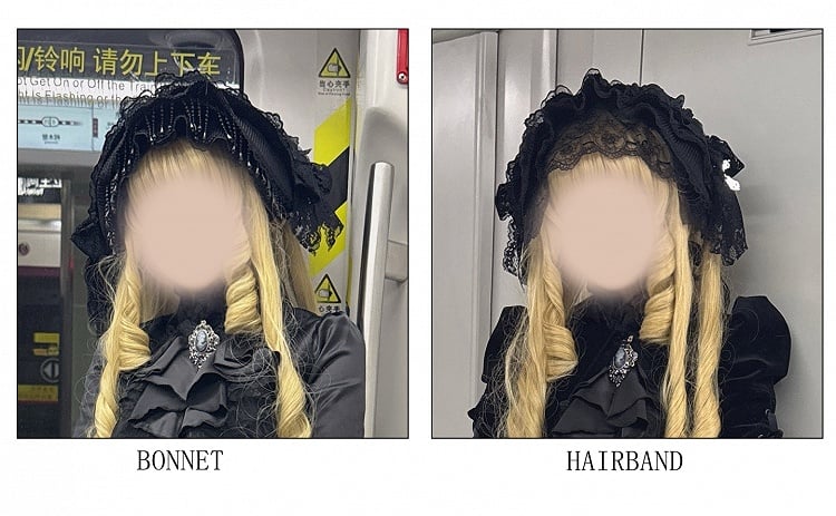 Black Floral Bonnet Design Gothic / Lolita Hairband