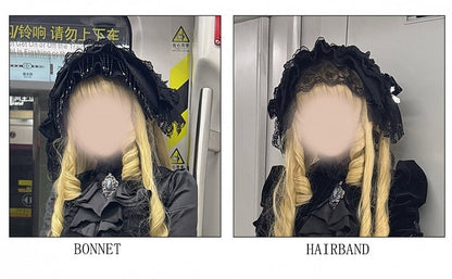 Black Floral Bonnet Design Gothic / Lolita Hairband