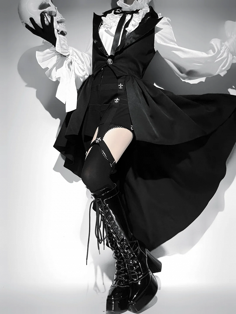 黒ブレザー ロリータ 王子様 チョッキ カスケード フリルカラー テール