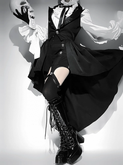 黒ブレザー ロリータ 王子様 チョッキ カスケード フリルカラー テール