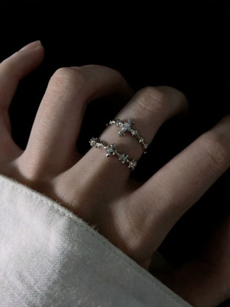 Silver Gothic Cross Ring with Rhinestone Accents - Insomnia Artist