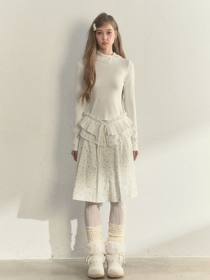 T-Shirt Asymmetrical Design and Sweet Collar Ruffled Sleeve with Long