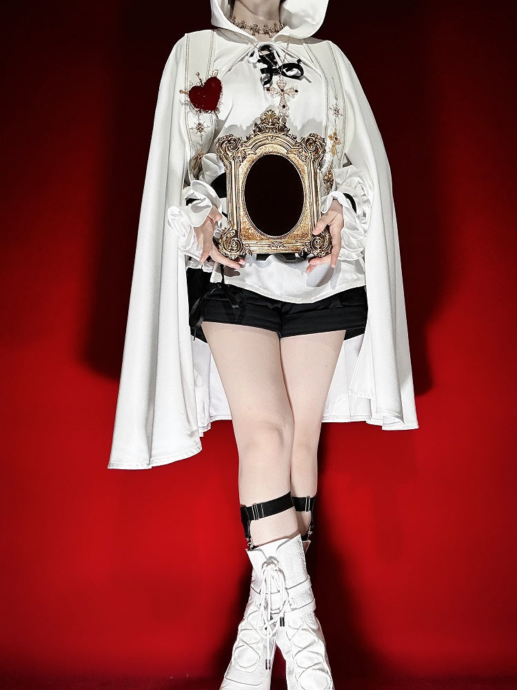 Cape Golden White Print Hooded