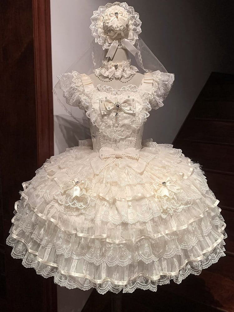 Lolita Butterfly Apricot Stoff Hime Hanayome Stufenrock Kleid Mieder