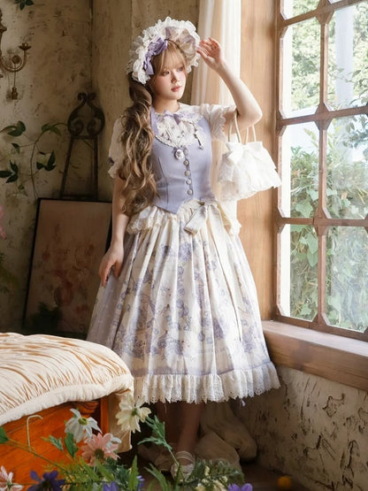 Bonnet Print Floral Classic Lolita Purple